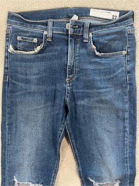 Rag & Bone 10 Inch Crop Flare Distressed Rough Hem Blue Jeans Women’s Size 27